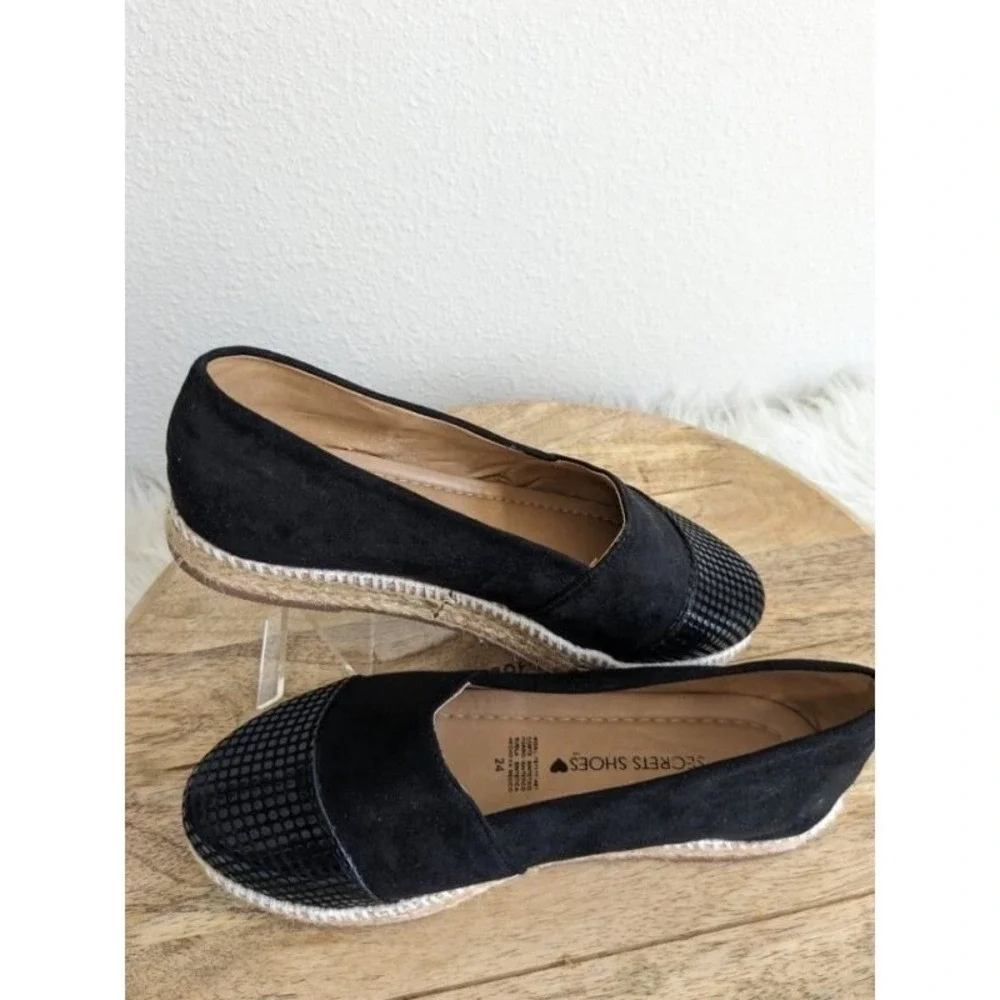 Womens Black Faux Suede Snake 8 Embossed‎ Cap Toe Espadrille Flats Shoes  NEW